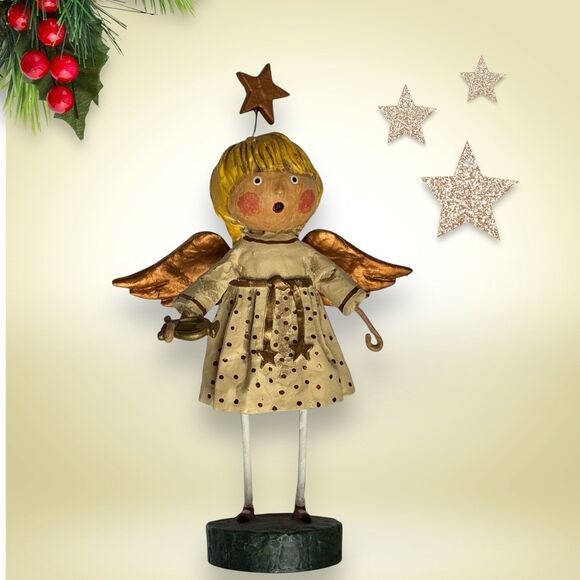 Lori Mitchell GABRIELLA ANGEL Christmas Figurine Harp Gold Wings & Star 7" ESC - Picture 1 of 4